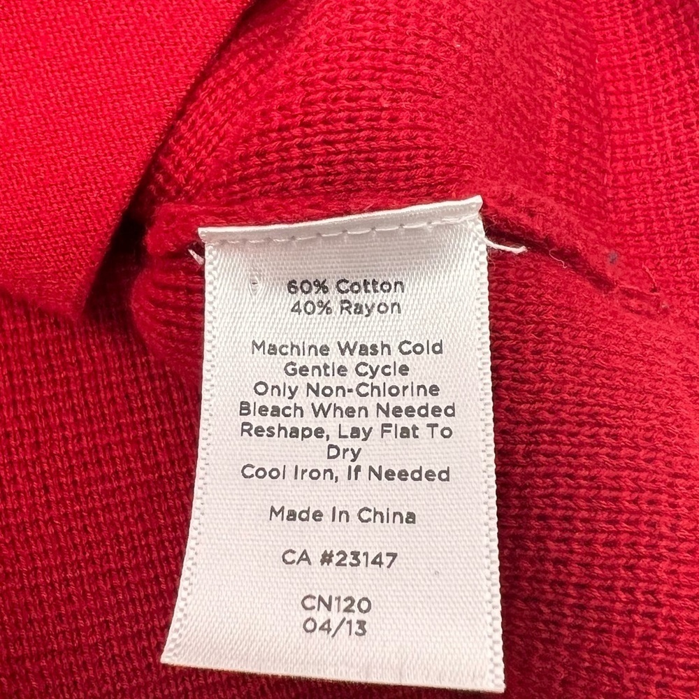 Talbots Cardigan Sweater Red Navy Trim 3/4 Sleeve Pockets Heavy Knit Size Med P - Picture 8 of 12